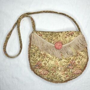 Vintage Daphne Canvas Tassel Pastel Crossbody Purse Cottage Fringe Pink Antique